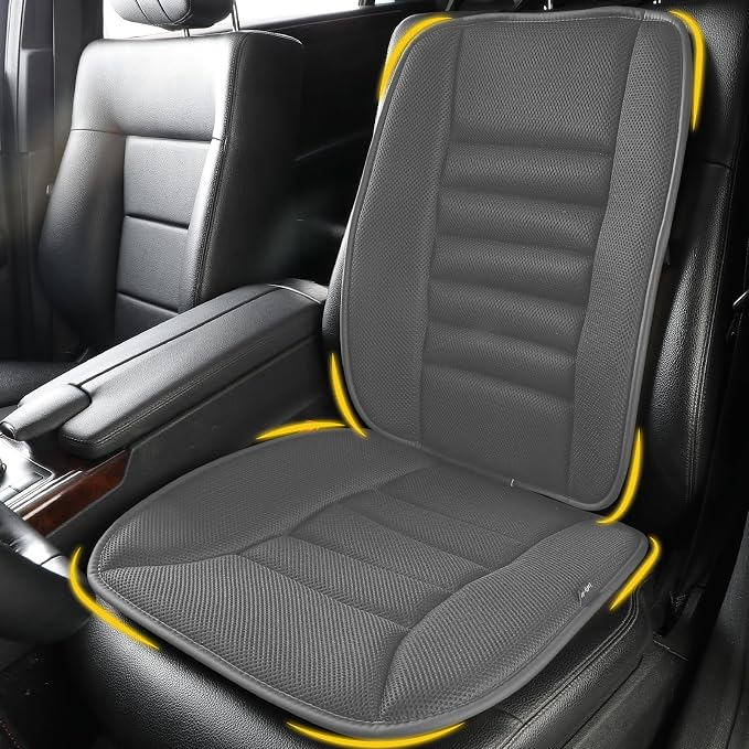 Lofty Aim Memory Foam Car Seat Cushion with Lumbar Support Pillow - 4D Mesh Ventilation for Back & Sciatica Pain Relief, Auto Pad Suitable for Car, Truck, SUV, Dark Grey