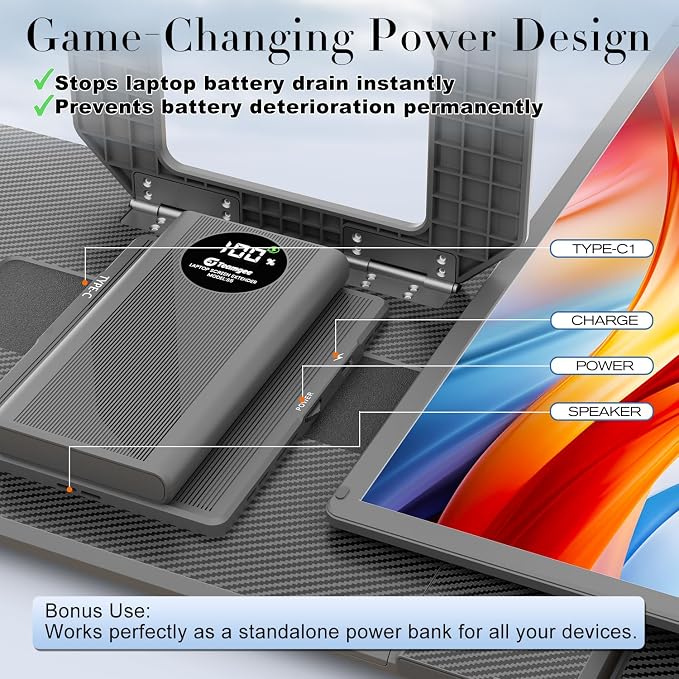 Teamgee 15.6" Laptop Screen Extender with Power Bank, FHD 1080P IPS Triple Monitor, HDMI/USB/Hub Plug-Play Display, Fits 13-17" Laptops (Mac/Windows/Android), Ideal for Home Office/Small Business