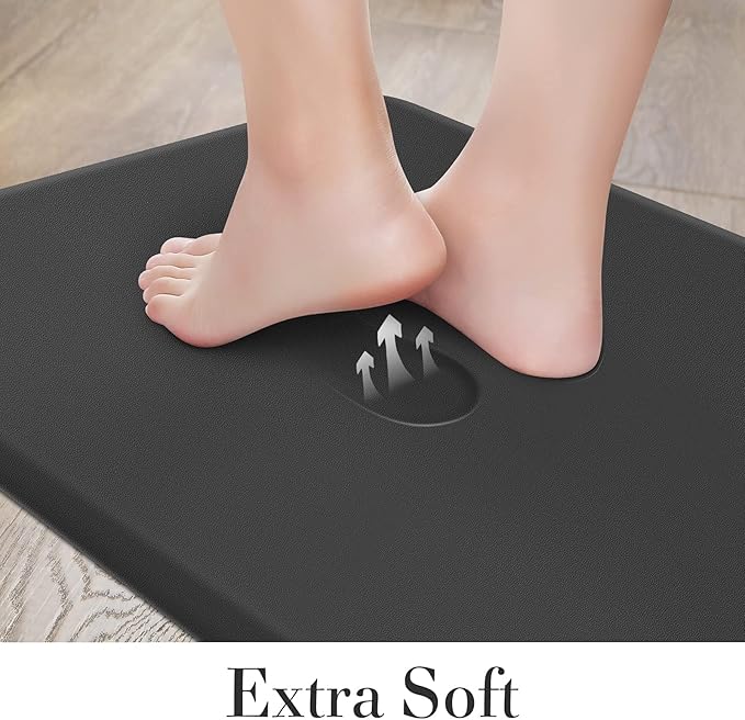 HappyTrends 2 PCS Kitchen Mat Cushioned Anti-Fatigue Floor Mat, Heavy Duty Ergonomic Comfort Foam Standing Mat, Waterproof Non-Slip Kitchen Rugs for Home, Office, Laundry,Black