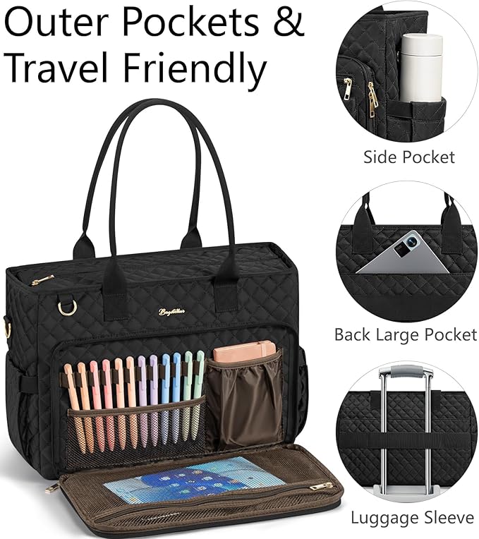 Bagstellar Teacher Bags for Women, 15.6 inch Laptop Work Tote Bag Quilted Nurse Bible Computer Shoulder Bag for School Travel | Dream Tote Work Bag