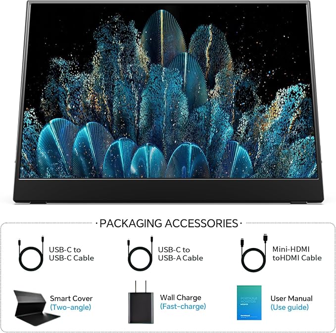 MNN 4K Portable Monitor 15.6" 3840x2160 UHD USB-C HDMI Laptop Monitor, 100% Adobe RGB IPS Computer Gaming Display HDR Travel Monitor w/Speakers & Smart Cover for Laptop Xbox PS5 Switch PC Phone