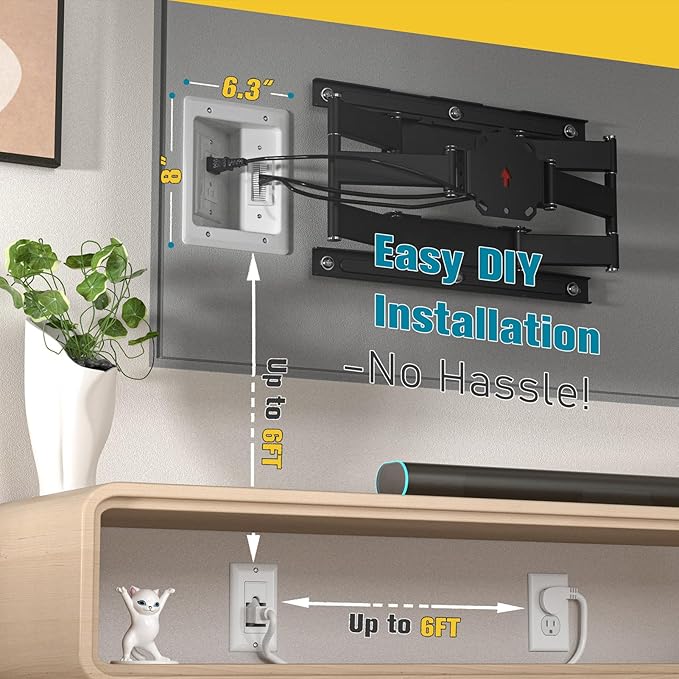 TV Cord Hider for Wall Mounted TV, in-Wall Cable Management Kit, Outlet Box– Dual Outlet Cord Hider with Power & Low Voltage Support, Includes Drywall Saw, Template & Extension Cable