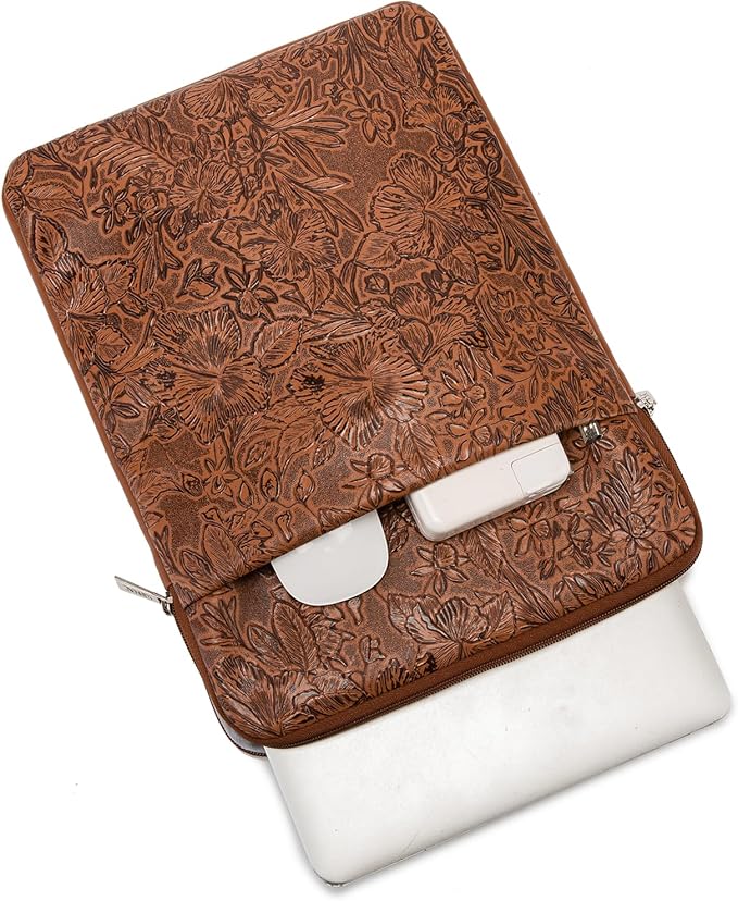 Kinmac 360° Protective Vertical Laptop Sleeve Case Cover Bag (Coffee Flower PU, 12.5 inch-13.3 inch)
