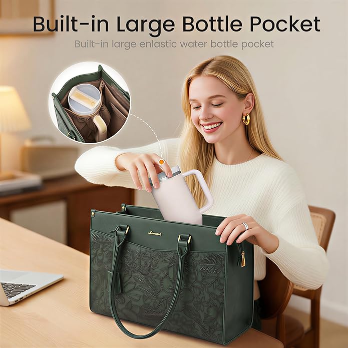 LOVEVOOK Laptop Bag for Women, 2-in-1 Tote Purse with Clutch & Cup Holder, Waterproof Briefcase for Work Travel