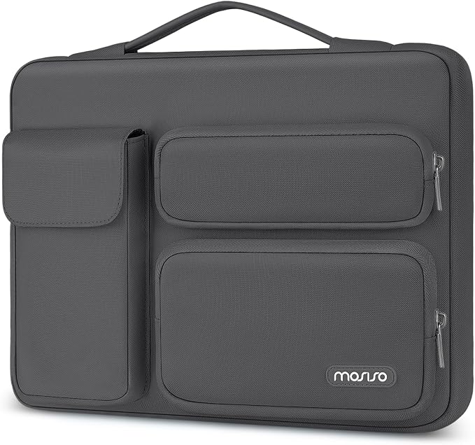 MOSISO 360 Protective Laptop Case 13.3 inch, 13-13.3 inch Laptop Sleeve Compatible with MacBook Air/Pro 13 / Pro 14, HP Dell ASUS Lenovo, Side Open Bag with 2 Raised&1 Flapover Pockets, Dawn Gray
