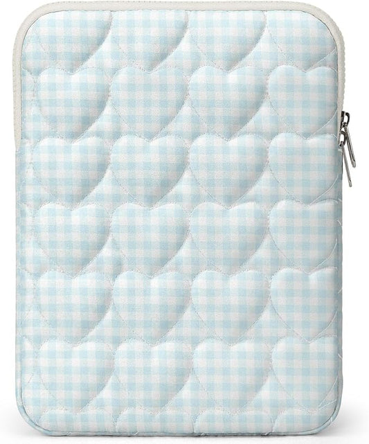 13-14 inch Cotton Quilted Laptop Sleeve for Women, Aesthetic Puffy Laptop Case Carrying Bag Compatible with MacBook Air/Pro 13/Pro 14, Soft Computer Liner Bag (Blue Gingham, 11.6 inch)