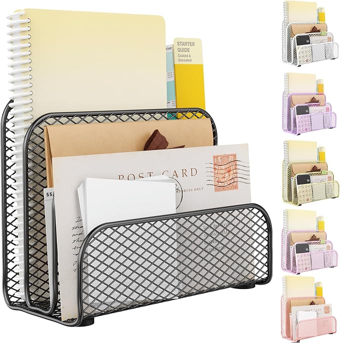 gianotter Mail Organizer Countertop, Book Shelf,Metal File Holder with 3-Slot, Book Shelf, Bill Organizer for Office Receipts and Letter Paper Storage (Black)