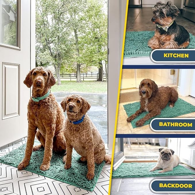 Muddy Mat® | Super Absorbent Door Mat Indoor, Microfiber Quick Dry Chenille Entryway Rug, Non-Slip Front Door Mat, Indoor Mats for Entryway, Machine Washable Pet Rug, Seafoam Green 24" x 72"
