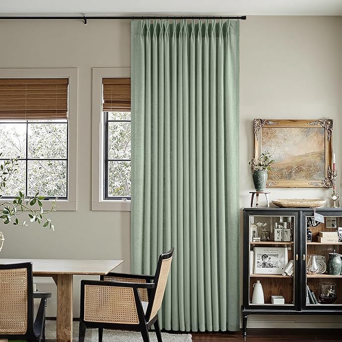 Memory Trained Pinch Pleated Curtains 63 Inches Long, Viral Linen Pinch Pleat Sheer Curtains with Ring Hooks&Clips for Track System Living Room, Sage Green Light Filtering Privacy Curtain 2 Panel Set