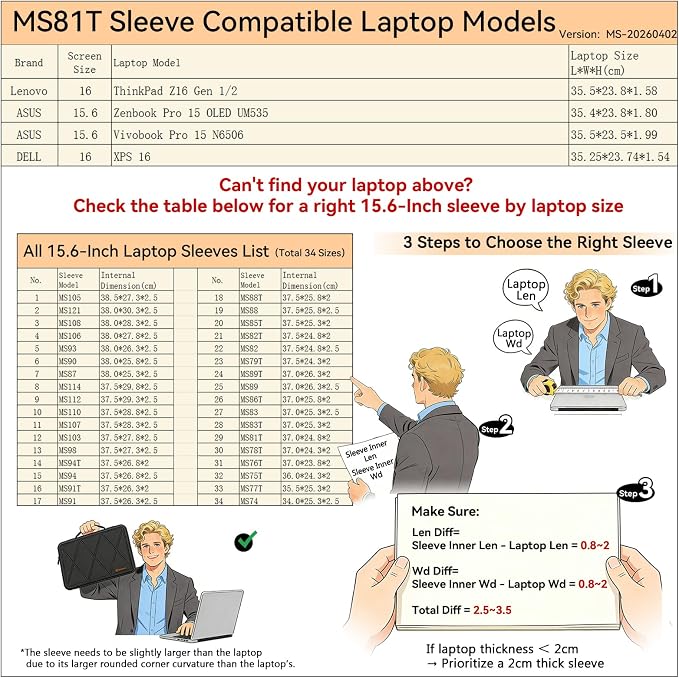 Smatree MS81T Hard Protective 15.6-16 inch Laptop Sleeve Case Compatible for Lenovo ThinkPad Z16 Gen 2/1, for ASUS Vivobook Pro 15 N6506, for Zenbook Pro 15 OLED UM535