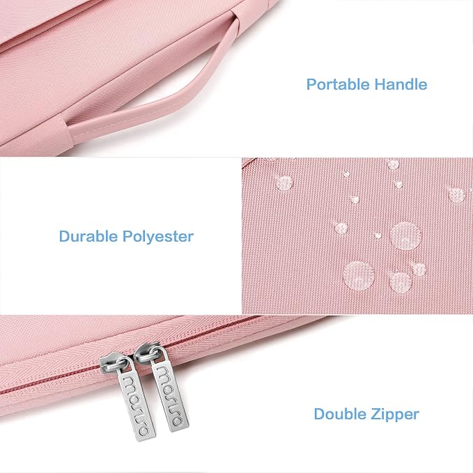 MOSISO 360 Protective Laptop Sleeve 16 inch, 15-15.6 inch Laptop Case, Compatible with MacBook Air 15 inch M4 M3 M2/Pro 16 inch M4 M3 M2 M1, HP Acer Notebook,Horizontal Bag with Belt&Right Pocket,Pink