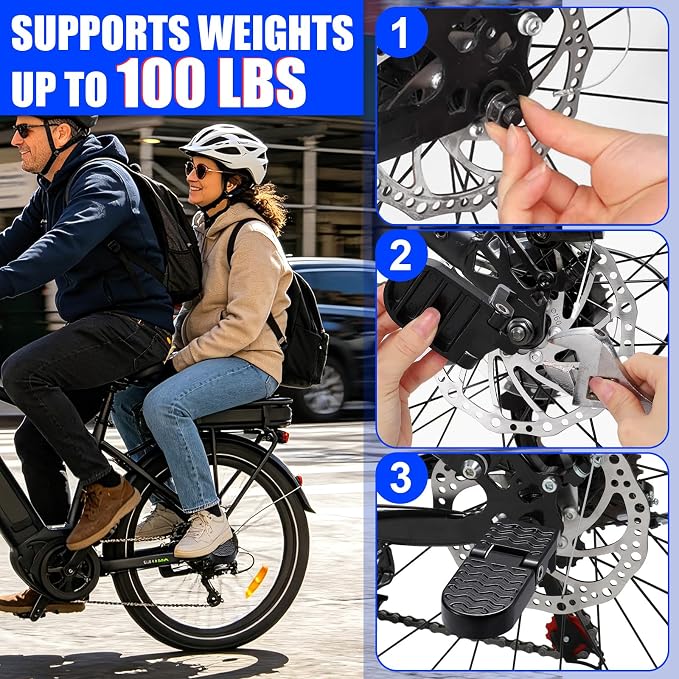 TOBWOLF 2PCS Bike Rear Pedals, Aluminium Bicycle Foot Peg, Non-Slip Ebike Foot Pegs for Passenger, Folding Rear Bicycle Footrest Pedals for E-Bike, Mountain Bike, Folding Bicycle