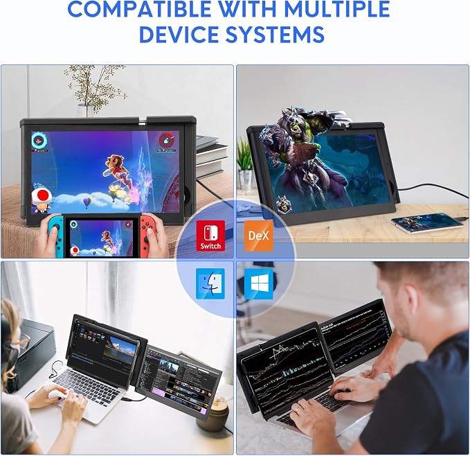 P1 Plus Portable Monitor for Laptop Screen Extender 13.3 inch Dual Monitor External FHD 1080P IPS Display Double Monitors 2 Type-C/1 HDMI, for 13-16.5 inch Notebook Computer Mac Windows Phone