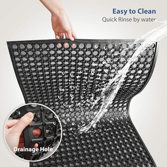 Outdoor Rubber Mat Kitchen Anti-Fatigue Floor Mats (24" x 36") Restaurant Bar Floor Mat New Rubber Non Slip Drainage Mat Black