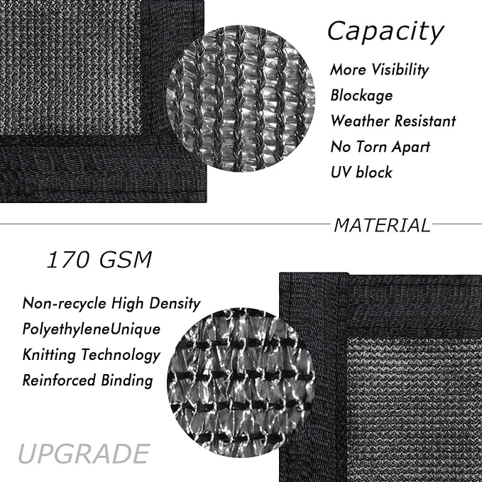 UPGRADE Privacy Fence Screen 8'x9' Black Outdoor 90% Visibility Blockage 170 GSM Mesh Shade Cover Panels for Backyard,Balcony,Home Decoration with Zip Ties,Customized Avaliable
