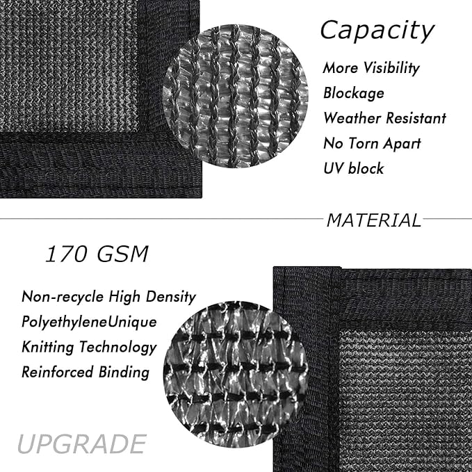 UPGRADE Privacy Fence Screen 5'x13' Black Outdoor 90% Visibility Blockage 170 GSM Mesh Shade Cover Panels for Backyard,Balcony,Home Decoration with Zip Ties,Customized Avaliable