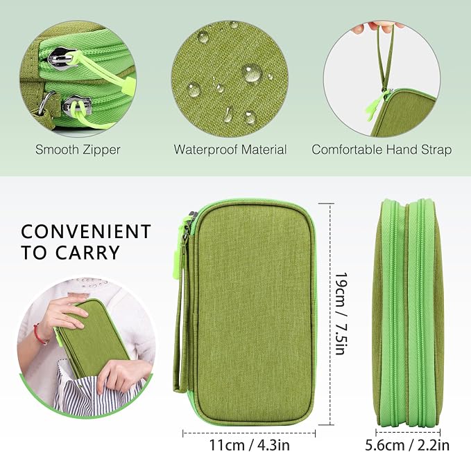Skycase Electronic Organizer Travel Case - Waterproof Travel Cord Pouches for Organization, Cable Organizer, All-in-One Double Layers Storage Bag for Accessories, Charger, Cable, Light Green - Medium