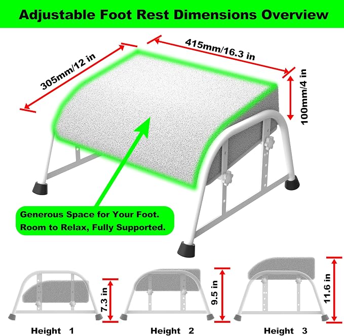 Under Desk Footrest with Memory Foam,Adjustable 10-Level Ergonomic Foot Rest for Office & Gaming Desk for Leg Rest,Reinforced Metal Frame,Non-Slip Base Extra Large（White No Baseplate