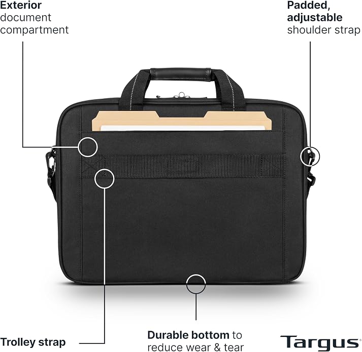 Targus Classic Slim Laptop Bag - Ergonomic Briefcase and Messenger Bag - Spacious Foam Padded for Laptops and Under