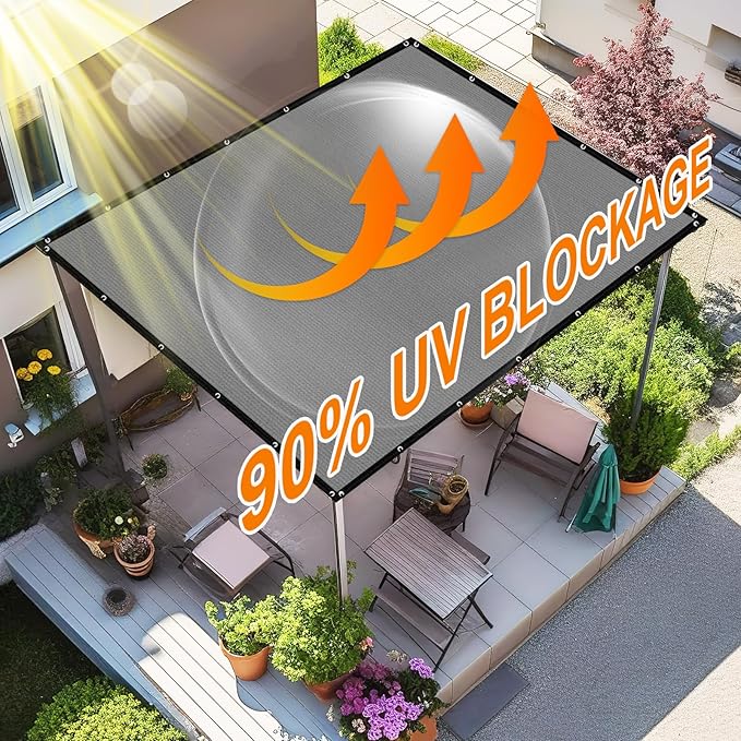 Artpuch 90% Sun Shade Cloth, 4 x 12 FT Pergola Shade Cover Canopy with Grommets, Sun Screen Fabric Tarp for Patio, Outdoor, Garden, Backyard, Blue Grey