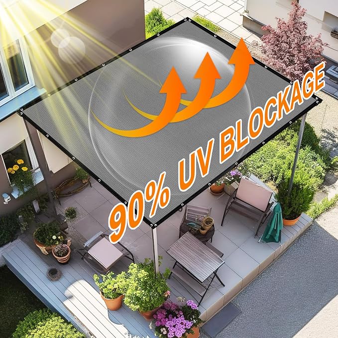 Artpuch 90% Sun Shade Cloth, 6 x 20 FT Pergola Shade Cover Canopy with Grommets, Sun Screen Fabric Tarp for Patio, Outdoor, Garden, Backyard, Light Grey
