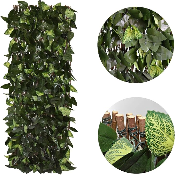 GLANT Expandable Fence Privacy Screen for Balcony Patio Outdoor,Decorative Faux Ivy Fencing Panel,Artificial Hedges (Single Sided Leaves) (2, Green-Verdant)