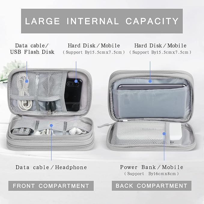Skycase Electronic Organizer Travel Case - Waterproof Travel Cord Pouches for Organization, Cable Organizer, All-in-One Double Layers Storage Bag for Accessories, Charger, Cable, Grey- Medium