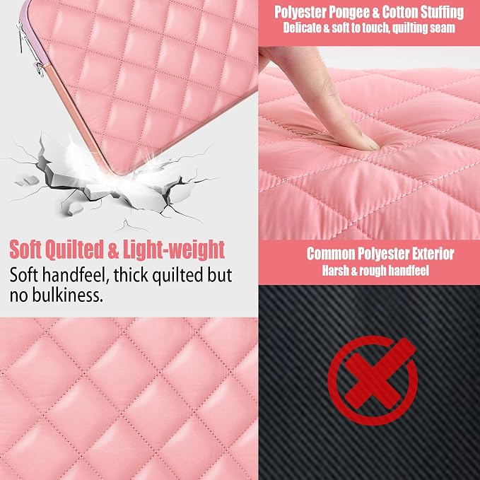 Puffy Quilted Laptop Sleeve with a Removable Shoulder Strap Compatible with MacBook Air/Pro, 13-13.3 inch Notebook, Compatible with MacBook Pro 14 inch M3 M2 M1 Chip 2023-2021