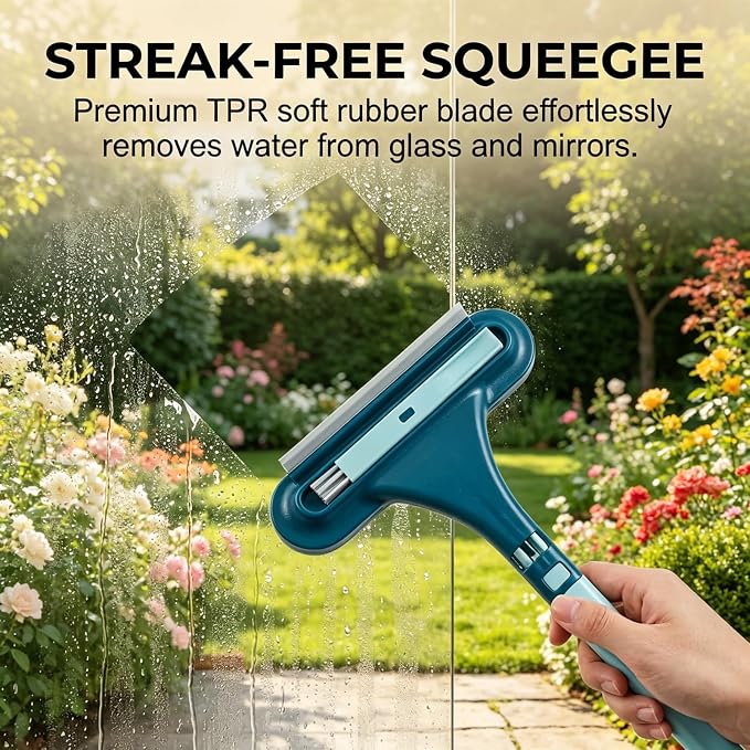 3 in 1 Window Screen Cleaner, Mesh Window Screen Cleaning Brush with Squeegee, Multi-Purpose Tool for Patio, Door and Porch Screens (Blue)