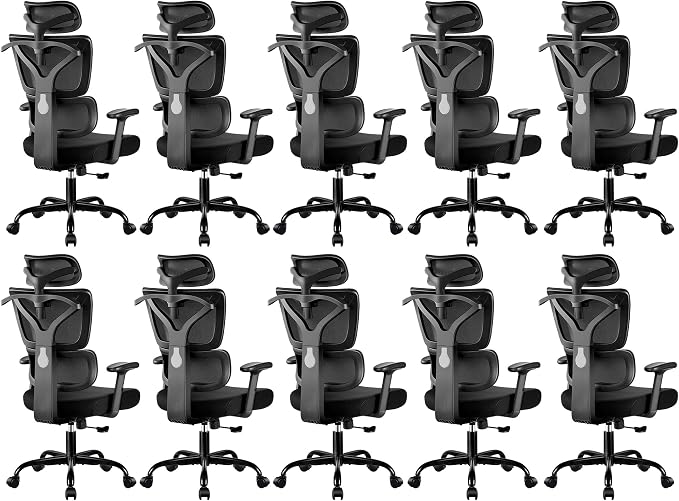 Ergonomic Office Chair High Back Desk Chair with Lumbar Support, Breathable Mesh Computer Chair with Adjustable Armrests Height, Reclining Big and Tall Gaming Chair for Home Office(Black 10Pack)