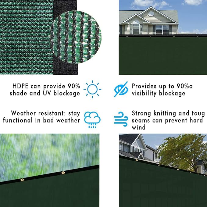 UPGRADE Privacy Fence Screen 5'x16' Dark Green Outdoor 90% Visibility Blockage 170 GSM Mesh Shade Cover Panels for Backyard,Balcony,Home Decoration with Zip Ties,Customized Avaliable