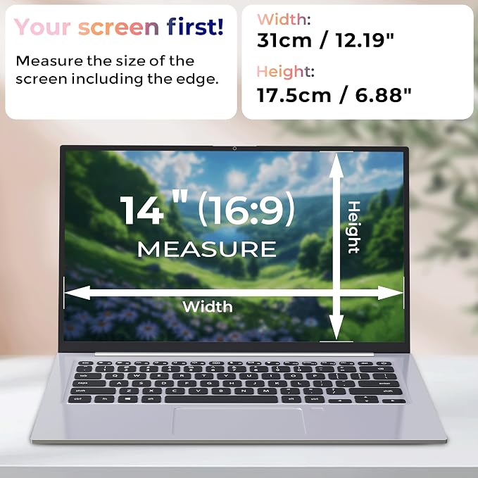 Magnetic Laptop Privacy Screen 14 inch for 16:9 Privacy Shield, 14" Removable Computer Monitor Anti Glare Protector Blue Light Filter, Compatible with HP/Dell/Acer/Lenovo/Samsung/ASUS (12.2x6.9inch/ W x H)