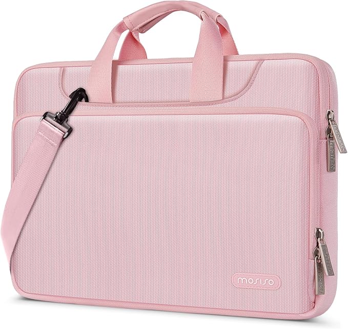 MOSISO 360 Protective Laptop Bag 15.6 inch, 15-16 inch Computer Bag Compatible with MacBook Air 15 inch/Pro 16 inch, HP,Dell,Lenovo,Asus,Notebook, Laptop Carrying Case with Strap&Handle, Pink