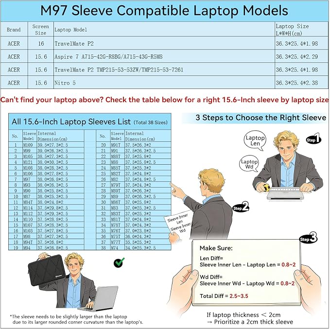 Smatree M97 Hard Protective 15.6-16 inch Laptop Sleeve Case Compatible for ACER Nitro 5, for Aspire 7 A715-42G-R8BG/A715-43G-R5M8, for TravelMate P2 TMP215-53-53ZW/TMP215-53-7261 (X8294)