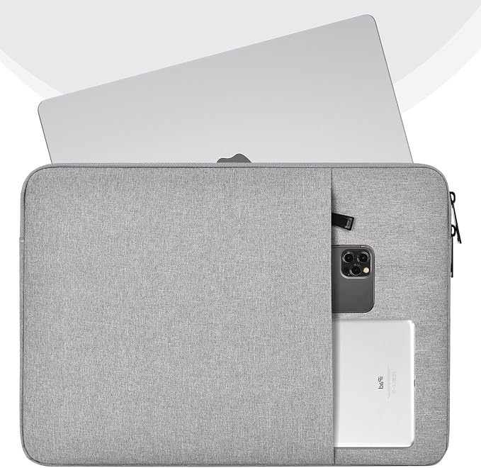 Laptop Sleeve Case 15.6 16 inch, Shockproof Protective Computer Carrying Cover with Accessory Pocket, Water-Resistant Travel Laptop Bag for HP, Dell, Lenovo, Acer, ASUS, Chromebook -Grey