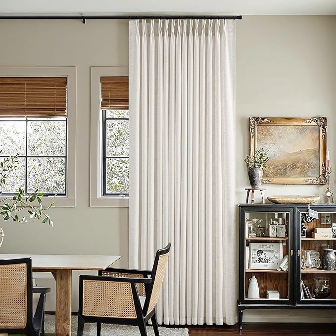 Memory Trained Pinch Pleated Curtains 90 Inches Long, Viral Linen Pinch Pleat Sheer Curtains with Ring Hooks&Clips for Track System, Natural Light Filtering Privacy Curtain 2 Panel Set W70xL90