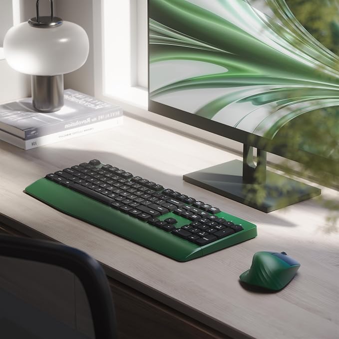 MPTOG Ergonomic Keyboard and Mouse Combo with Wrist Rest, BK Chipset, Full-Size Colorful Office Keyboard and Mouse, Power Button, USB Receiver for PC Laptop(Dark-Green Black)