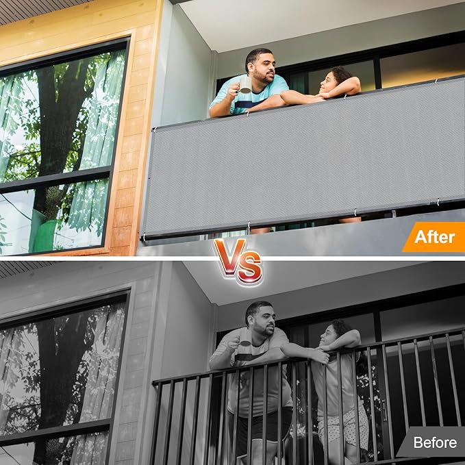 LOVE STORY 3' x4' Gray Waterproof Balcony Privacy Screen Cover - Opaque Fence Covering Privacy, 100% Polyester Fabric, UV Protection Shield for Apartment Railing,Outdoor Patio, Deck, Porch