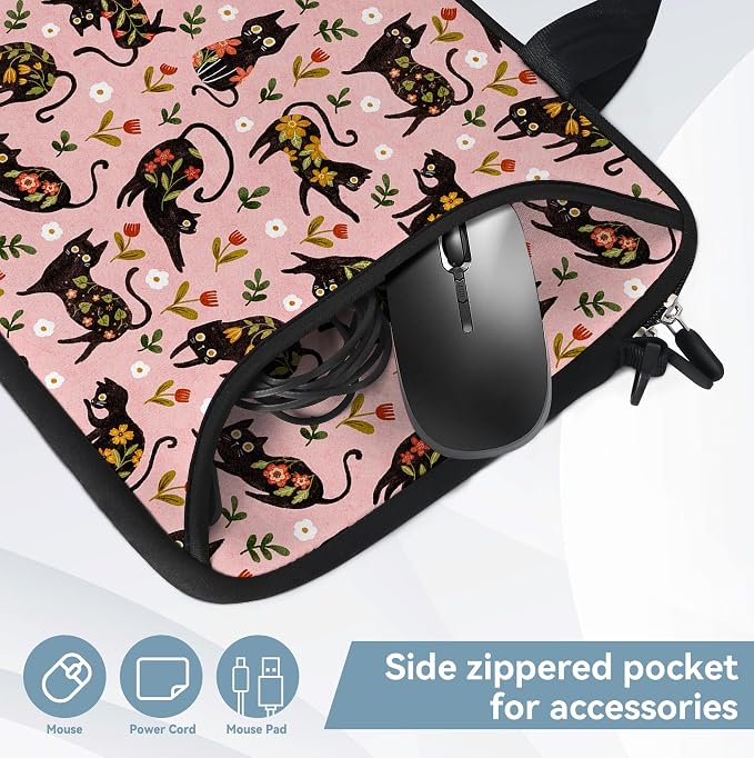 RICHEN 17 inch Laptop Shoulder Bag Carrying Case with Handle Fits 15.6/16/17/17.3/17.4 inch Laptop Notebook (Flowers Cats, 16-17.3 inch)