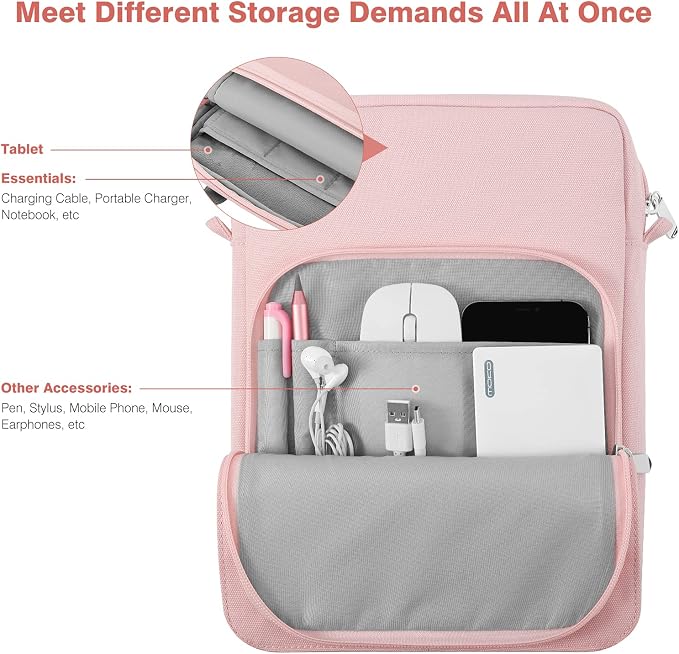 Dadanism 9-11 Inch Tablet Sleeve Bag Carrying Case with Shoulder Strap for iPad (A16) 11", iPad 10th Gen 10.9", iPad Air M4/Pro M5 11", iPad 9/8/7th 10.2", Galaxy Tab A11+ Plus 11", Pink