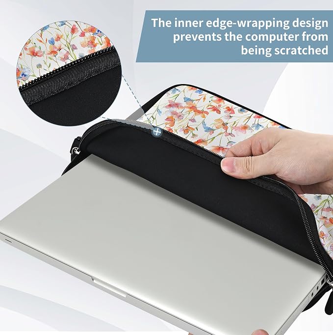 RICHEN 14 15 15.4 15.6 inch Laptop Shoulder Bag Messenger Bag Notebook Handle Sleeve Neoprene Carrying Case with Accessories Pocket (14-15.6 inch, Flowers1)