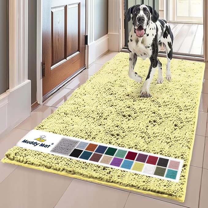 Muddy Mat® | Super Absorbent Door Mat Indoor, Microfiber Quick Dry Chenille Entryway Rug, Non-Slip Front Door Mat, Indoor Mats for Entryway, Machine Washable Pet Rug, Yellow 24" x 120"
