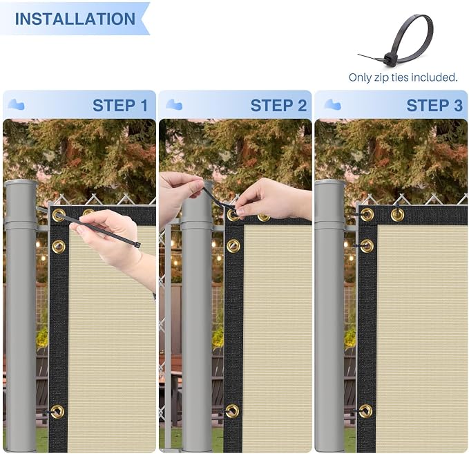 E&K Sunrise 4' x 172' Privacy Fence Screen with Grommets, Outdoor Windscreen Fence Covering Privacy Screen UV Blockage for Backyard Garden Patio, Zip Ties Included (Beige)