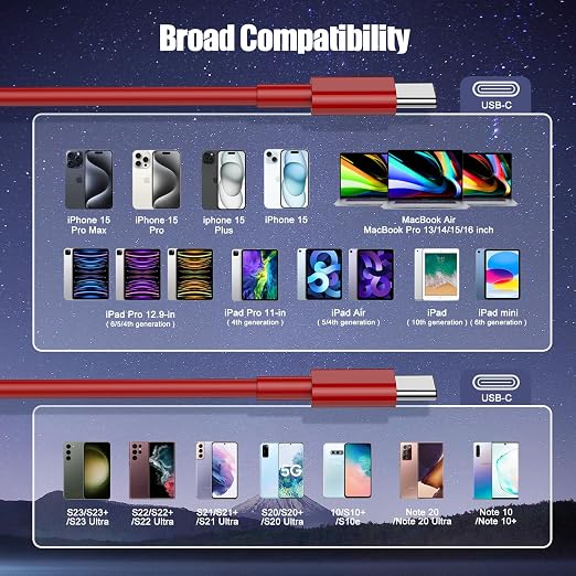 3-Pack Red [3.3FT+6.6FT+10FT] 60W USB C to USB C Cable, Type C Fast Charging Cable for iPhone Air 17 16e 16 15 Pro Plus Pro Max，for Galaxy S25, for iPad Pro/Air/mini, for MacBook Pro/Air and More