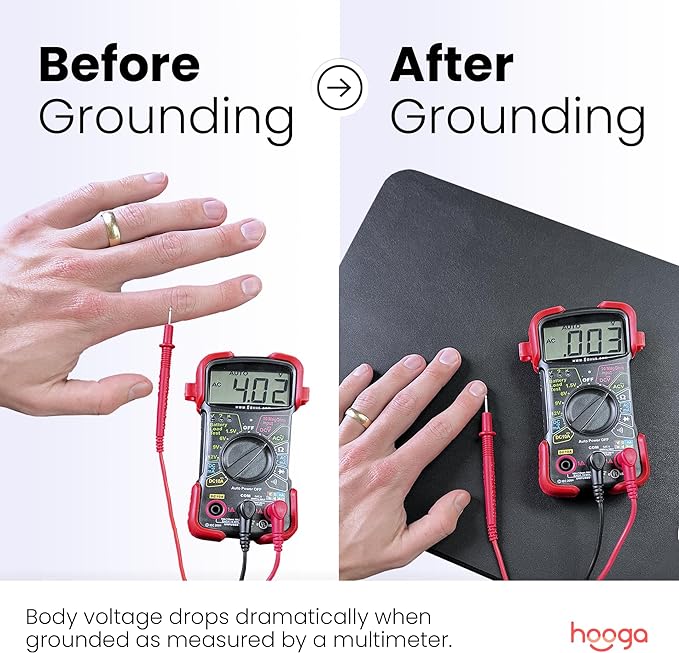 hooga Grounding Mat for Feet, Desk & Floor | Sleep, Stress Relief & Muscle Relaxation | 24"x16" Conductive Carbon Pad | 15 Ft Cord | Non-Slip Rubber Backing | Indoor Grounding Mat
