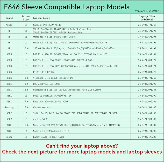 Smatree Elite Laptop Sleeve for 15.6-16 inch Apple MacBook, HP ZBook Studio/OmniBook, ASUS Vivobook/ROG Zephyrus/Chromebook, DELL Latitude/XPS, Acer, Samsung, Protective Laptop Case with Pocket(E646)