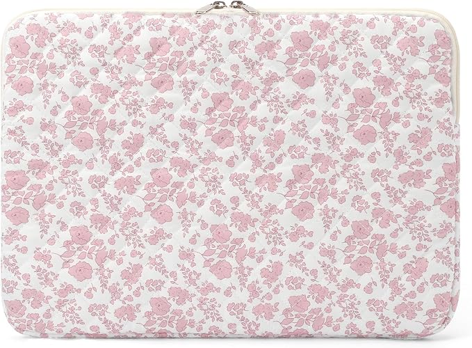 Puffy Laptop Sleeve 13 Inch Cute Quilted Laptop Protective Case Padded Floral Computer Sleeve for MacBook (B-Pink Floral, 13 Inch)