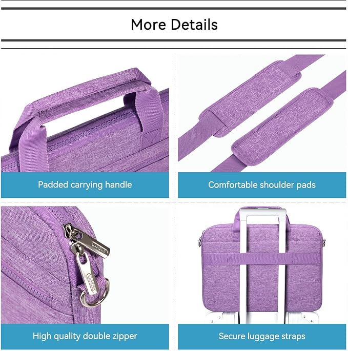 LANDICI 360° Protective Laptop Bag Case 14-15 Inch with Shoulder Strap & Handle, Waterproof Computer Sleeve Cover for MacBook Air/Pro 15, Chromebook 14, Slim Briefcase for Women, Purple