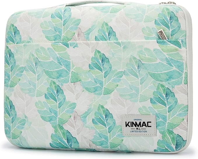 Kinmac 360° Heavy Duty Protective Laptop Computer Sleeve case Bag Cover with Handle for MacBook Pro 14 inch,14 inch-14.4 inch HP Lenovo Dell ASUS Acer Laptop (Green Leaf)