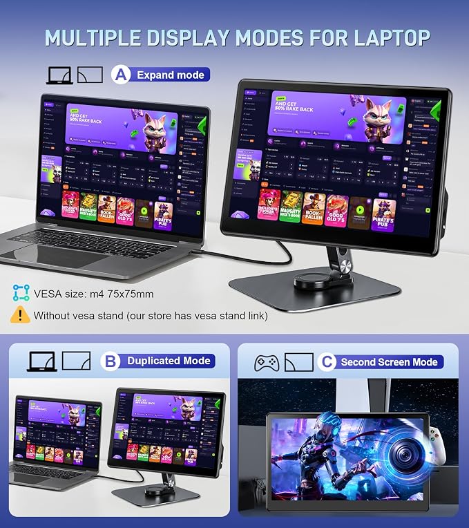 13.3" inch Portable FHD 1080P Touch Screen Monitor with HDMI VGA Port, Touchscreen Display Support VESA Mount, Small IPS Home Industrial Monitor for PC Laptop MacBook